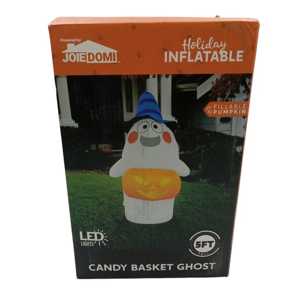 Halloween Candy Basket Ghost Inflatable 5 Foot LED Lights Outdoor Yard Decor - Picture 2 of 12